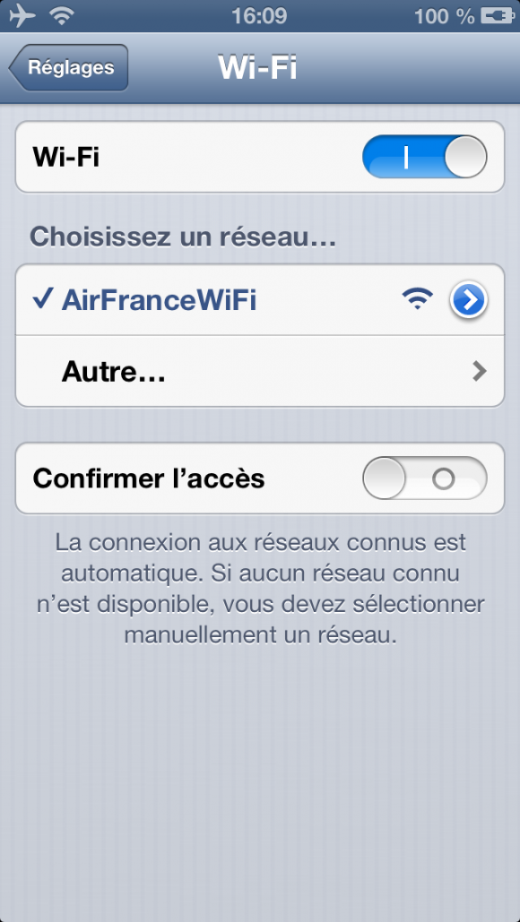 AF - iPhone connecté au Wifi dans un avion Air France