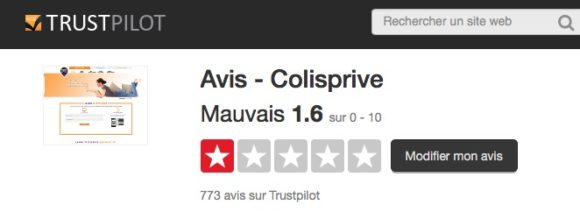 Colis Privé - Notes TrustPilot